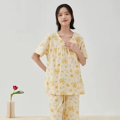 顶瓜瓜睡衣女款2025新款夏款顶呱呱女士纯棉短袖七分裤家居服套装商品大图