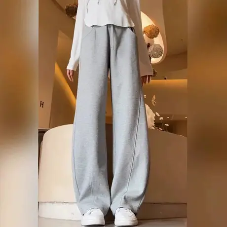 窄版香蕉阔腿裤女夏季小个子美式白色运动裤高腰垂感直筒休闲卫裤商品大图
