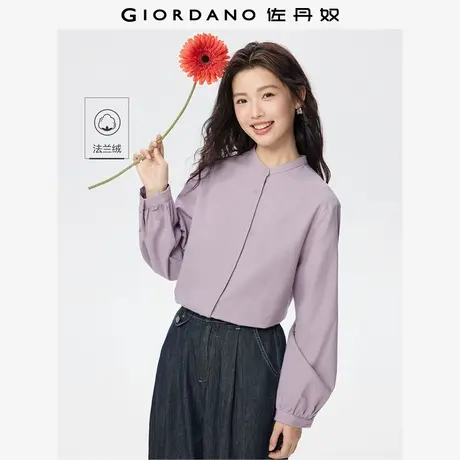 佐丹奴衬衫女装纯棉法兰绒小立领弧形下摆梭织长袖衬衫 05345872商品大图
