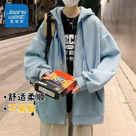KZH真维斯时尚连帽长袖外套男秋季新款宽松卫衣潮牌百搭休闲上衣图片