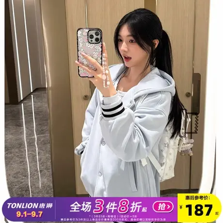 唐狮2025春季新款女外套学院风宽松时尚加厚卫衣开衫连帽超好看k图片