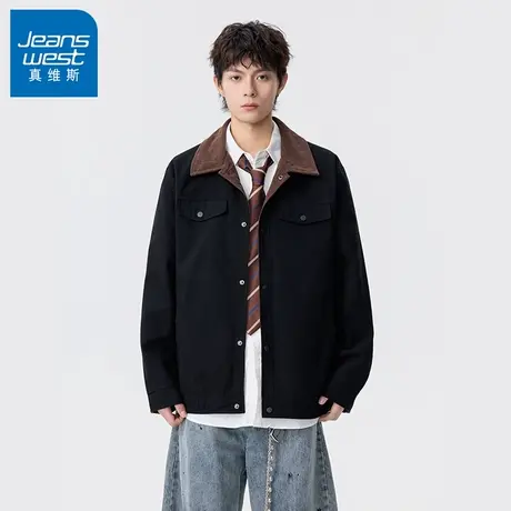 N5真维斯外套男2025新款秋季美式潮牌翻领工装上衣男士春秋装夹克商品大图