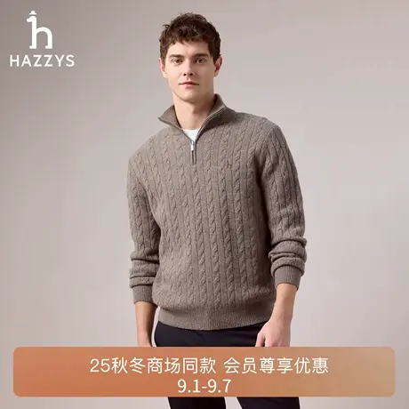 【商场同款】HAZZYS哈吉斯25秋季新款羊绒混纺通勤男长袖针织衫潮商品大图