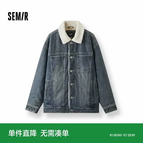 森马牛仔外套男冬季棉服2025新款街头复古做旧仿羊羔毛翻领夹克潮商品大图