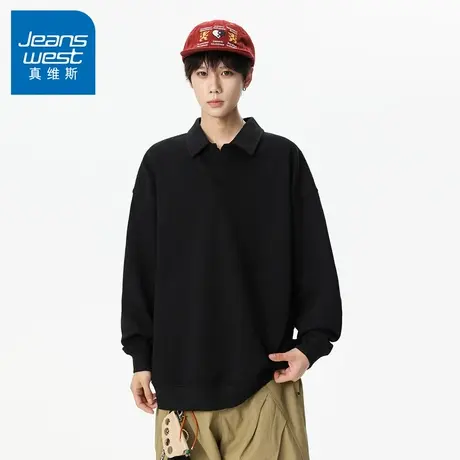 N5真维斯男士翻领卫衣2025新款秋季美式潮牌宽松套头男生春秋上衣商品大图
