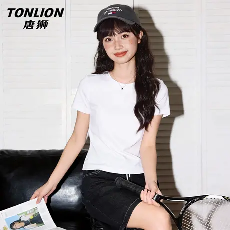 唐狮官方圆领短袖t恤女2026新款夏季修身正肩显瘦打底衫短上衣VC图片