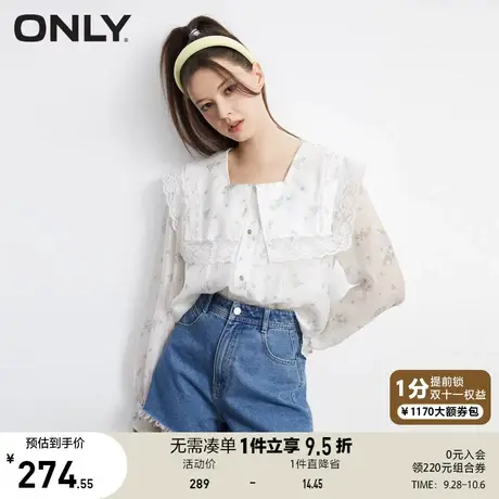 ONLY奥莱2023夏季新款时尚甜美蕾丝娃娃领轻薄长袖衬衫女商品大图