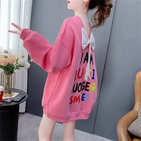 设计感蝴蝶结V领卫衣女春秋2023新款宽松慵懒风洋气减龄学生外套商品大图