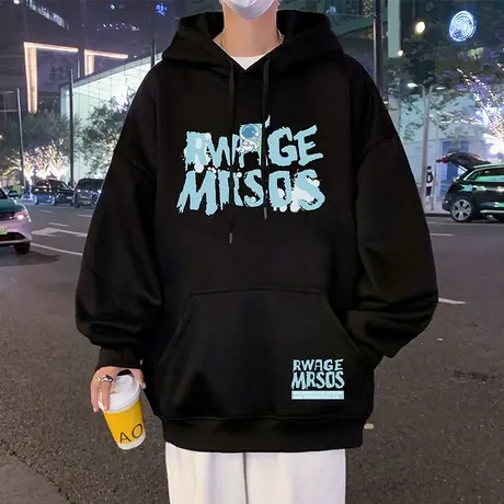 美式复古涂鸦连帽卫衣男秋冬季oversize潮牌高街重磅宽松情侣外套商品大图