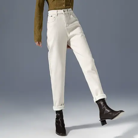 加厚裤子加绒牛仔裤女2023新款秋冬女裤休闲九分萝卜裤冬季哈伦裤商品大图