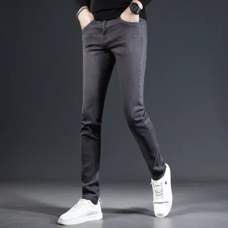 秋季男士牛仔裤男款修身小脚弹力秋冬款爆款2023新款休闲裤子灰色图片