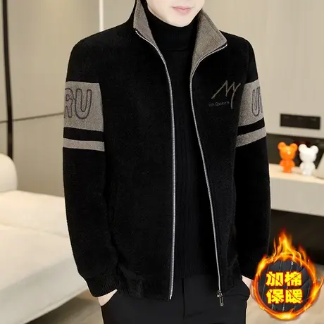 高端休闲冬季男装加棉加厚外套金貂绒夹克痞帅立领短款毛呢大衣男图片