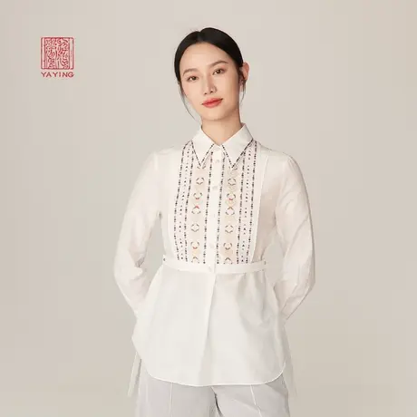 EP YAYING雅莹高端系列 蚕丝棉刺绣腰带白色衬衫 2022新款2318B图片