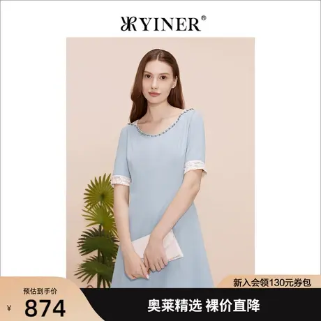 YINER音儿女装2023夏季新款都市通勤收腰连衣裙图片