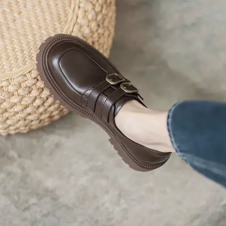 真皮厚底小皮鞋女2023年新款百搭英伦学院风乐福鞋软底一脚蹬单鞋商品大图