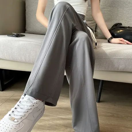 灰色冰丝阔腿裤女夏季薄款高腰宽松直筒休闲凉凉防晒拖地香蕉裤子图片