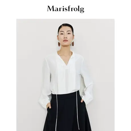 【真丝轻工艺】玛丝菲尔衬衫23春装新款5A级桑蚕丝白色衬衣女商品大图
