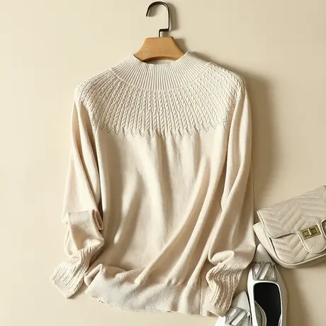 半高领针织衫女2022年秋冬新款宽松加厚长袖内搭打底毛衣麻花上衣商品大图