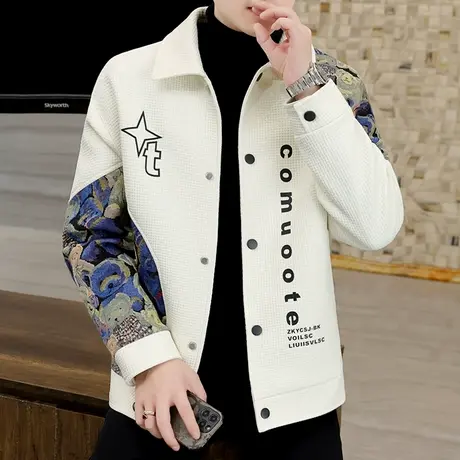 港风宽松外套男秋季潮牌2023新款ins设计感美式拼接帅气休闲夹克商品大图