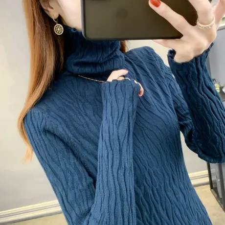 堆堆高领打底衫女秋冬内搭紧身毛衣2023年新款韩版修身长袖针织衫商品大图