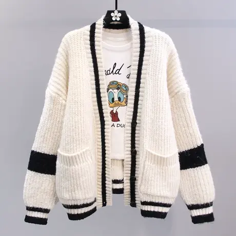 日系学院风V领毛衣外套女秋冬2023年新款宽松设计感小众针织开衫商品大图