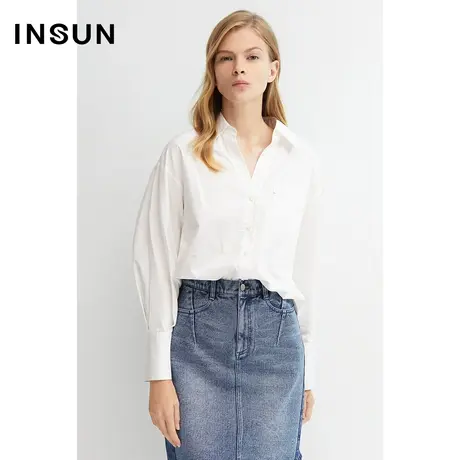 INSUN恩裳春季百搭贴袋线条感纯棉衬衫图片