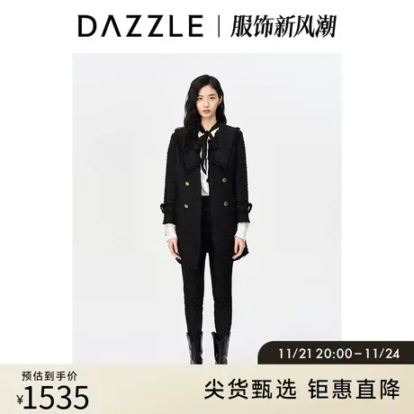 刘雯同款DAZZLE地素奥莱中长款粗花呢小香风千金风外套大衣女图片