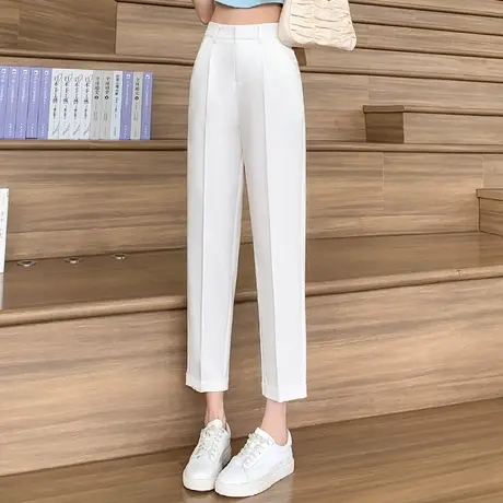 高腰白色西装裤女小个子裤子夏季薄款窄版直筒裤休闲九分裤烟管裤商品大图