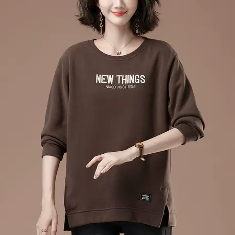 卫衣女春秋新款加肥加大码女装宽松中年妈妈圆领字母刺绣显瘦外穿商品大图