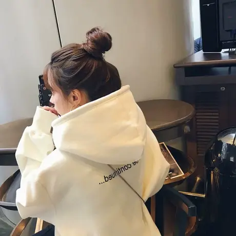 连帽卫衣女秋冬季2024新款韩版宽松学生衣服加绒加厚长袖上衣外套图片