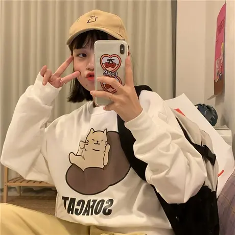 红续原创2020春秋新款韩版薄款宽松长袖短款卫衣女卡通可爱ins潮商品大图