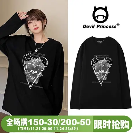 ulzzang高街宽松韩版黑色内搭长袖oversize百搭t恤女纯棉美式上衣商品大图