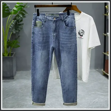 潮牌痞帅牛仔裤男士夏季薄款日系港风休闲男裤子2023新款夏款夏裤图片