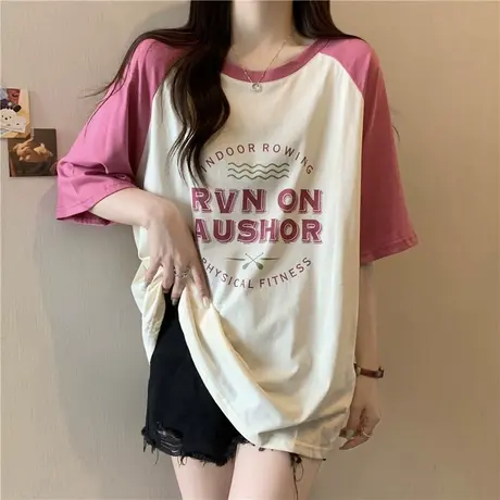 美式复古短袖T恤女夏韩版宽松洋气百搭纯棉半袖chic港味上衣ins潮商品大图