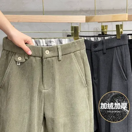加绒加厚休闲裤男潮牌宽松束脚裤2023秋冬季新款纯色灯芯绒裤子男商品大图