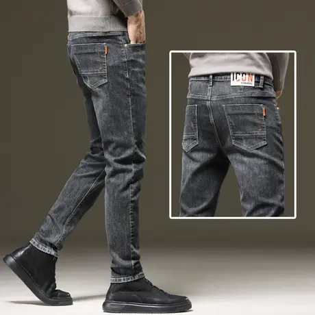 冬季秋冬款休闲牛仔长裤修身小脚男士加绒男裤子2024年新款春秋款商品大图