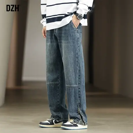 男士美式阔腿牛仔裤男款2024秋季新款宽松设计感裤子直筒裤休闲裤商品大图