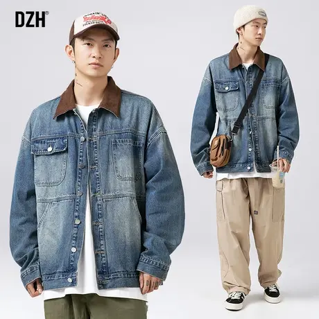 男士牛仔衣痞帅牛仔外套男春秋新款拼接翻领工装夹克秋季外衣男款商品大图