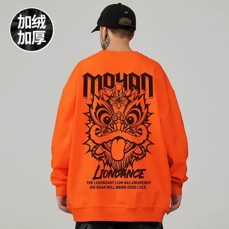 美式oversize港风圆领卫衣男潮牌ins潮流大码男装秋冬季加绒加厚商品大图