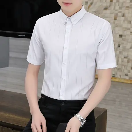 条纹衬衫男士长袖春夏季新款商务休闲衬衣免烫白色高级感短袖寸衫商品大图