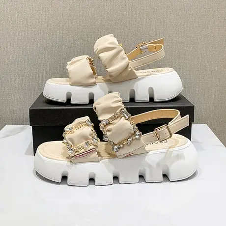 厚底一字扣凉鞋女仙女风2024年新款夏季百搭松糕增高罗马鞋ins潮商品大图