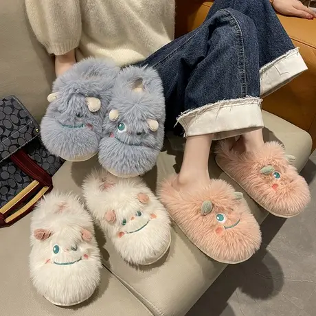秋冬季棉拖鞋女可爱卡通厚底踩屎感家居室内毛绒保暖月子外穿棉拖商品大图