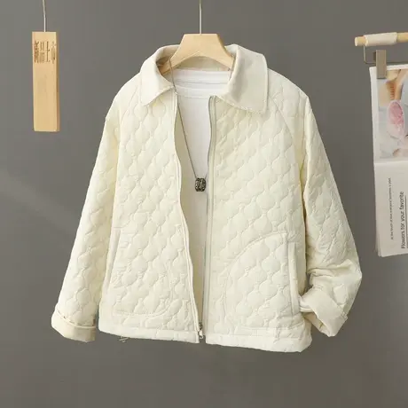 韩版质感压纹小翻领薄棉袄女秋冬2024年新款小香风外套夹棉夹克衫商品大图