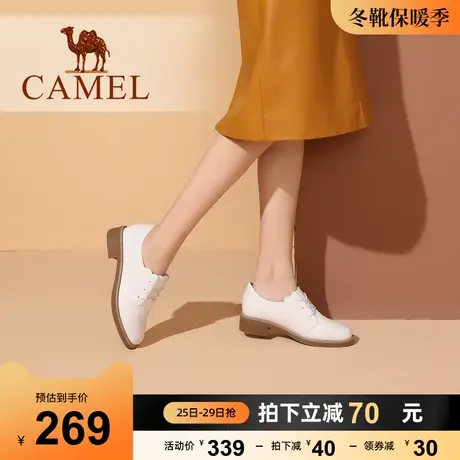 骆驼女鞋2023春季新款通勤高跟鞋女小皮鞋女英伦风粗跟时尚单鞋女图片