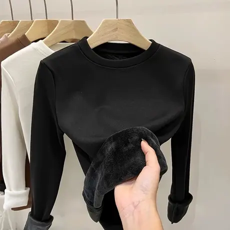 冬季黑色打底衫显瘦胖mm大码加绒长袖上衣ins潮休闲保暖修身内搭商品大图