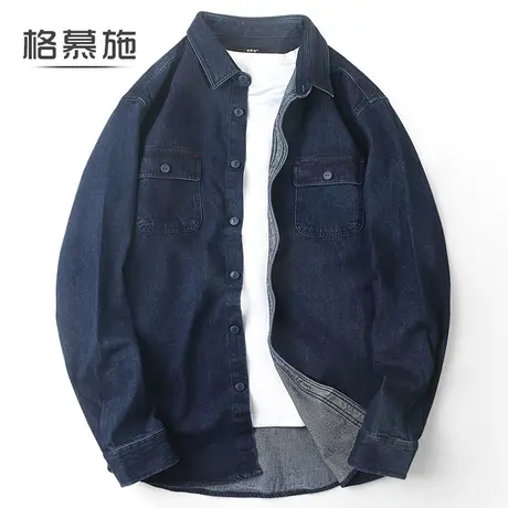 【清仓特惠】牛仔衬衫男长袖韩版潮流男装工装衬衣纯棉休闲外套图片