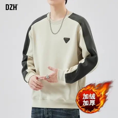 青少年加绒卫衣男2024冬季新款圆领保暖加厚长袖上衣男生外套冬装图片