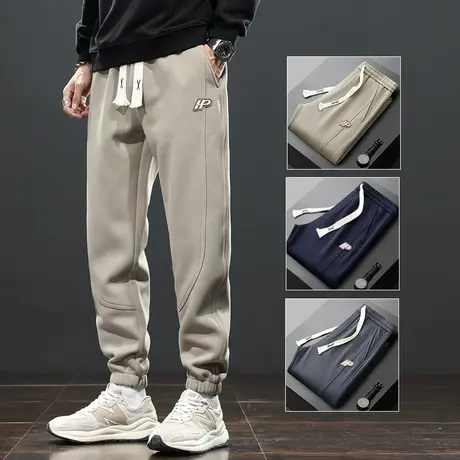 2024新款男士宽松束脚潮牌美式卫裤秋冬季男装卡其色休闲裤子运动商品大图