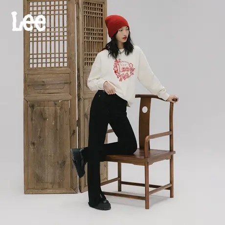 Lee商场同款24早春新品427标准高腰喇叭开叉设计黑色女牛仔裤显瘦图片