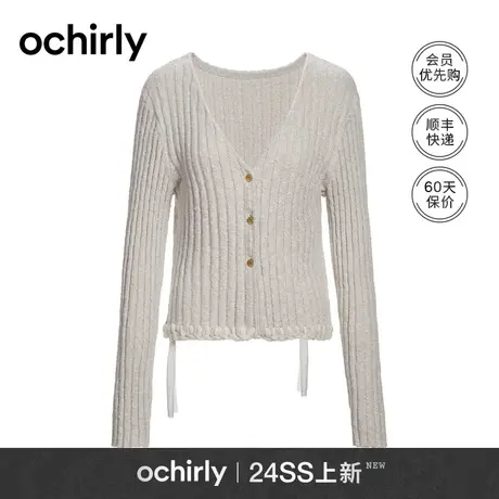 花式圈圈纱开衫 欧时力 坑条针织外套女2024新款早春V领穿飘带商品大图